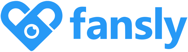 The logo for the website fansly contains blue text stating the website name and a depiction of a blue heart